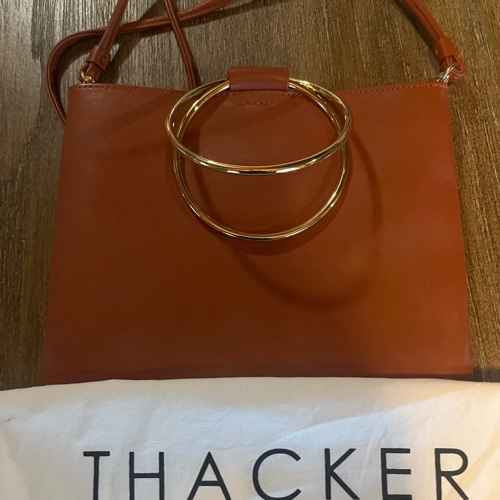 Brown and Gold Clutch with Circular Handle